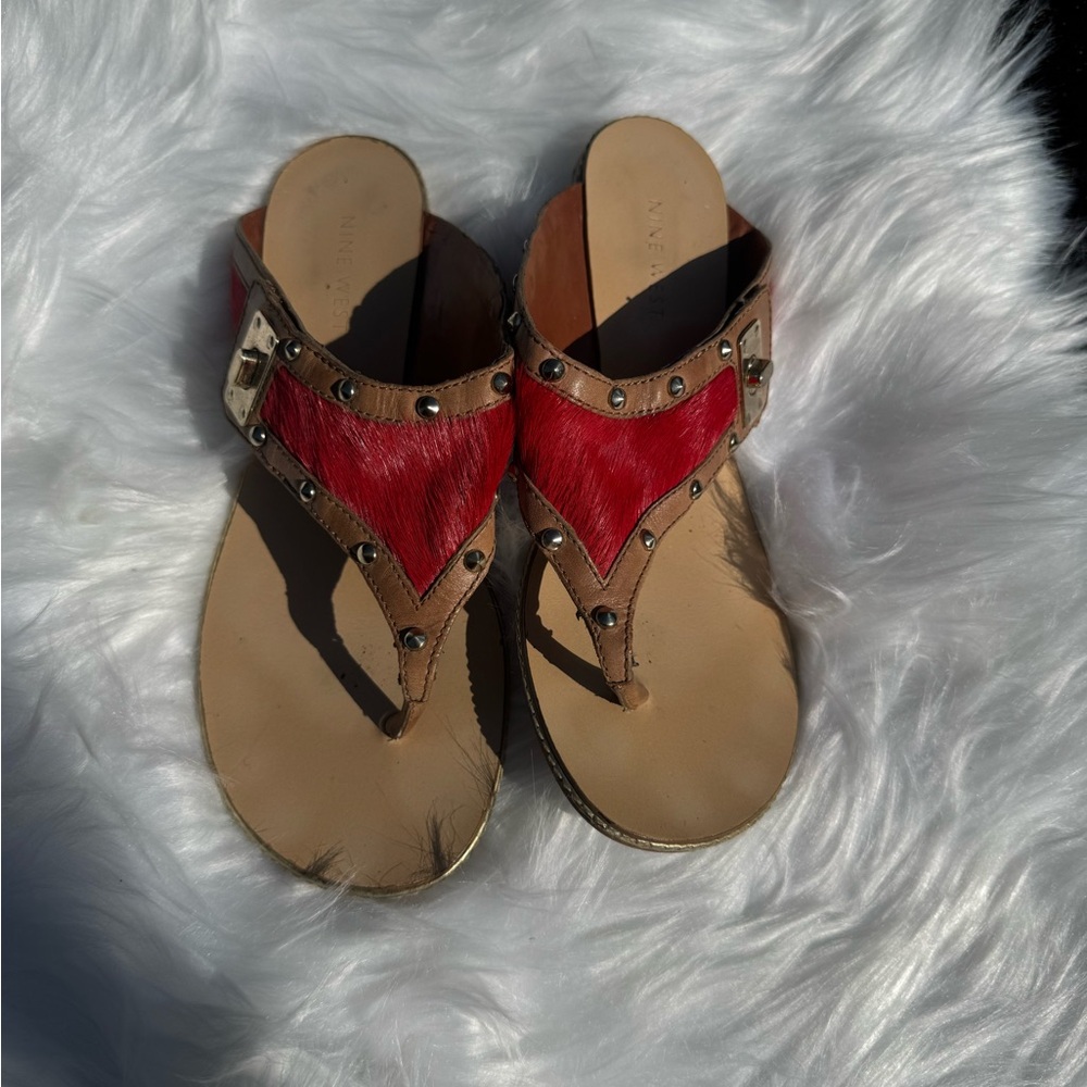 Nine West Red and Tan Sandals